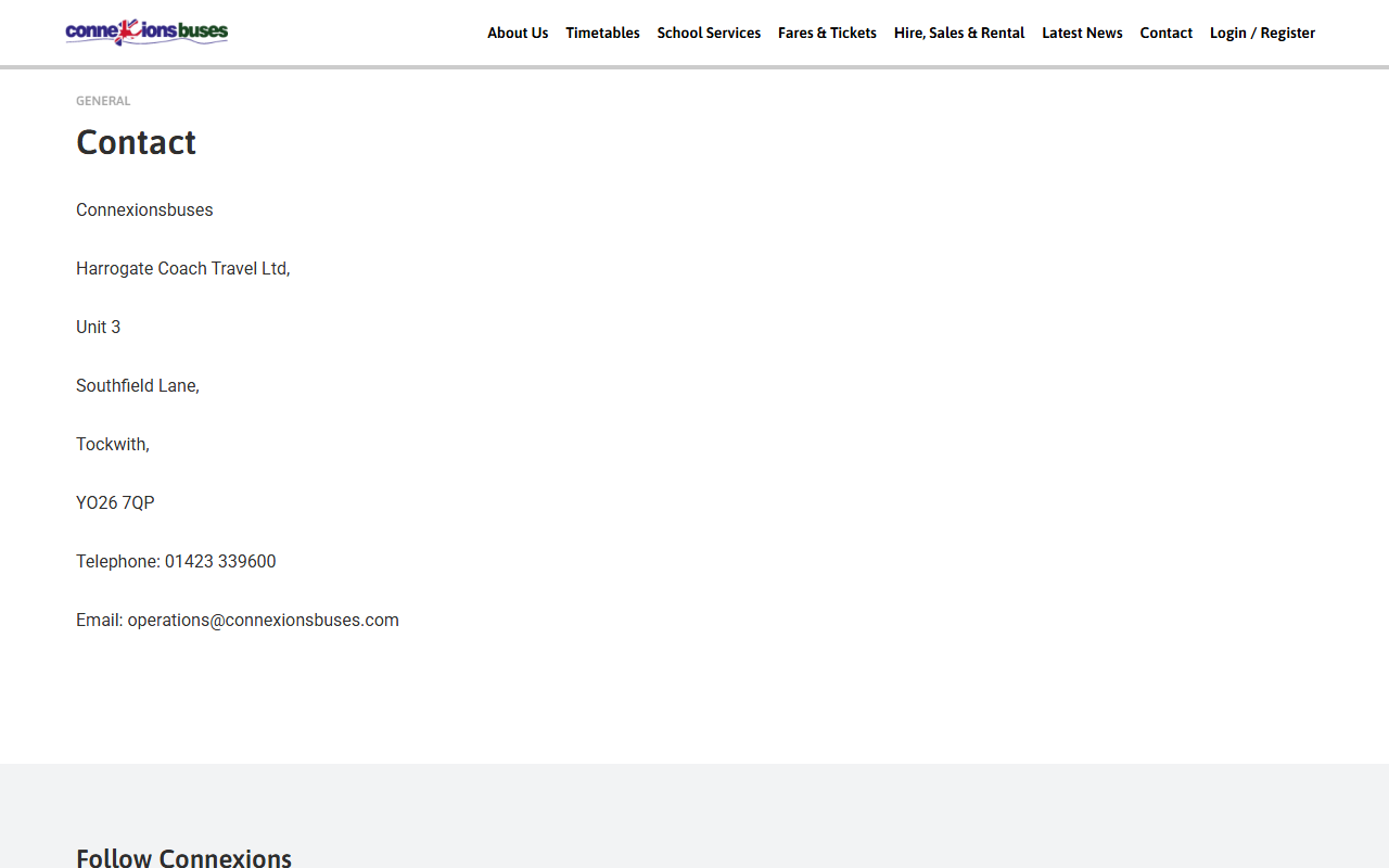 Harrogate Coach Travel Ltd website screenshot showing their bus services and timetable information