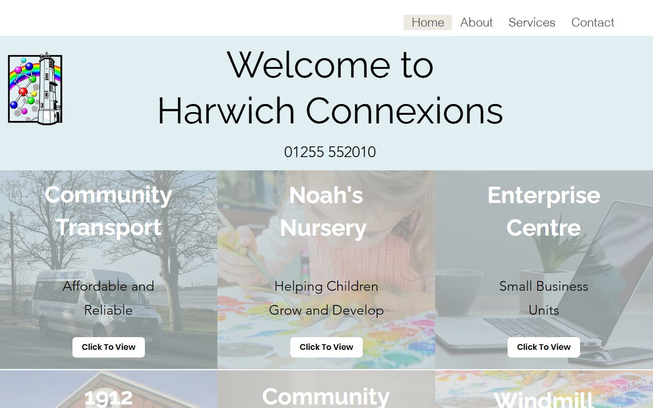 Harwich Connexions website screenshot showing their bus services and timetable information