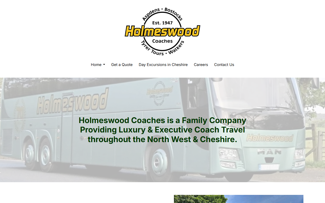 Holmeswood Coaches Ltd website screenshot showing their bus services and timetable information