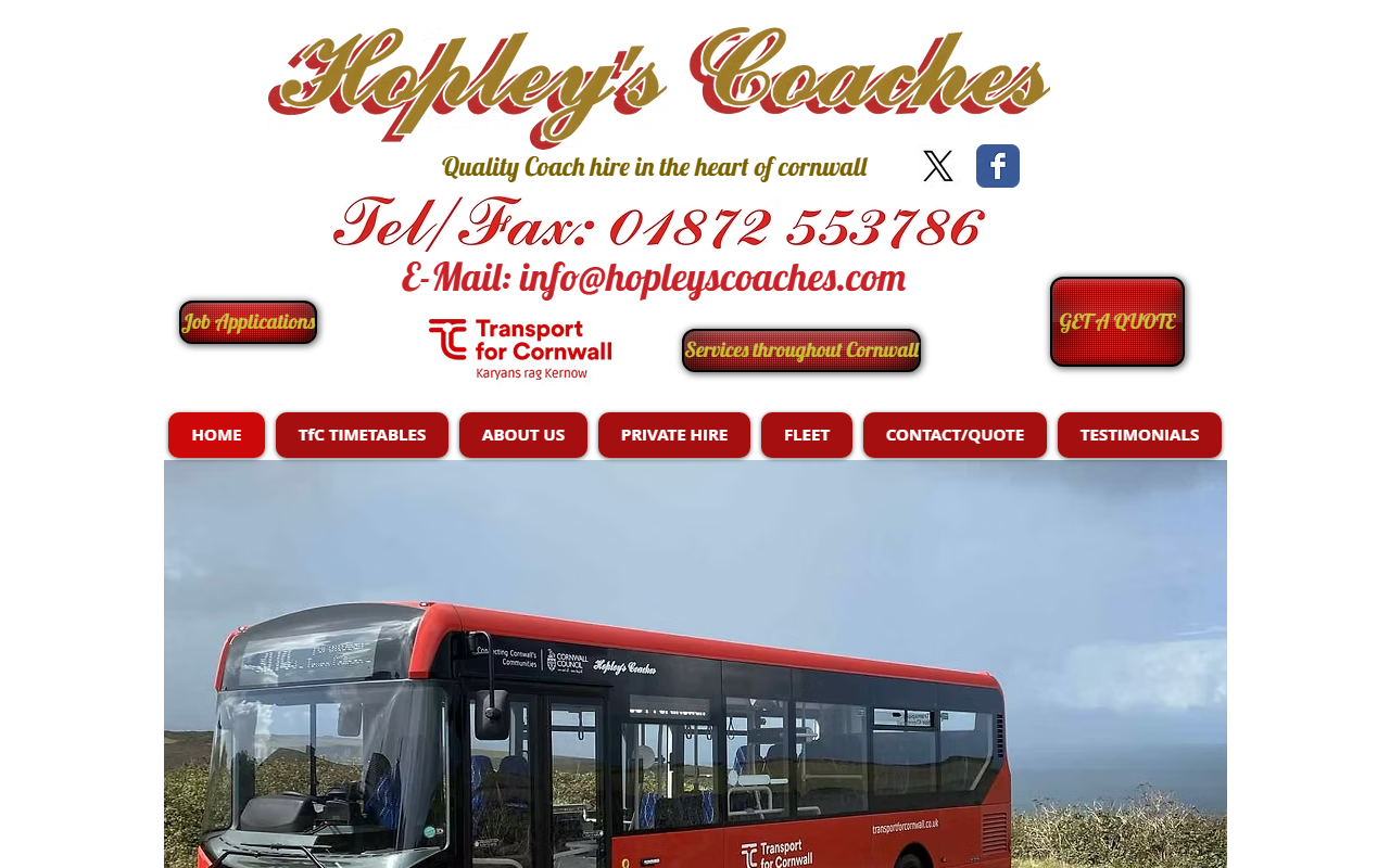 Hopleys Coaches website screenshot showing their bus services and timetable information