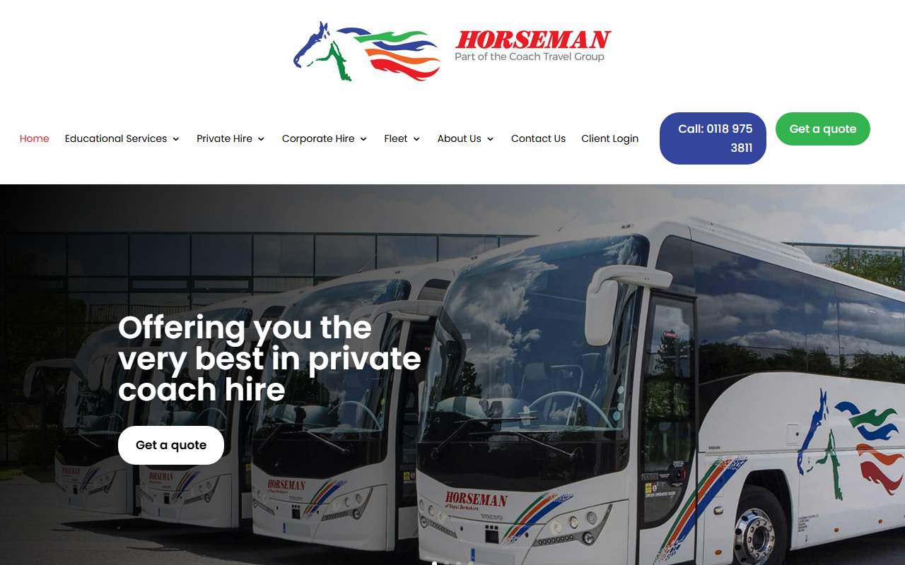 Horseman Coaches website screenshot showing their bus services and timetable information