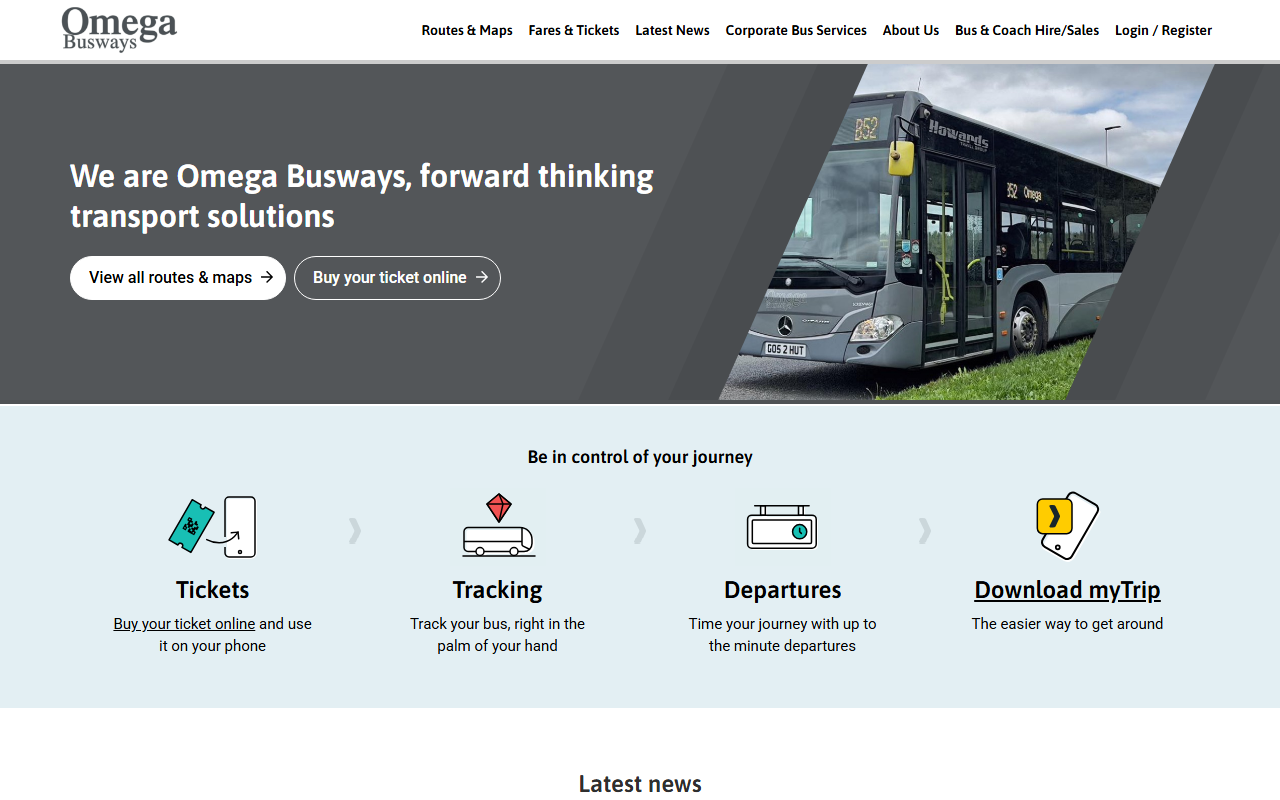 HOWARDS TRAVEL AND OMEGA BUSWAYS LIMITED website screenshot showing their bus services and timetable information