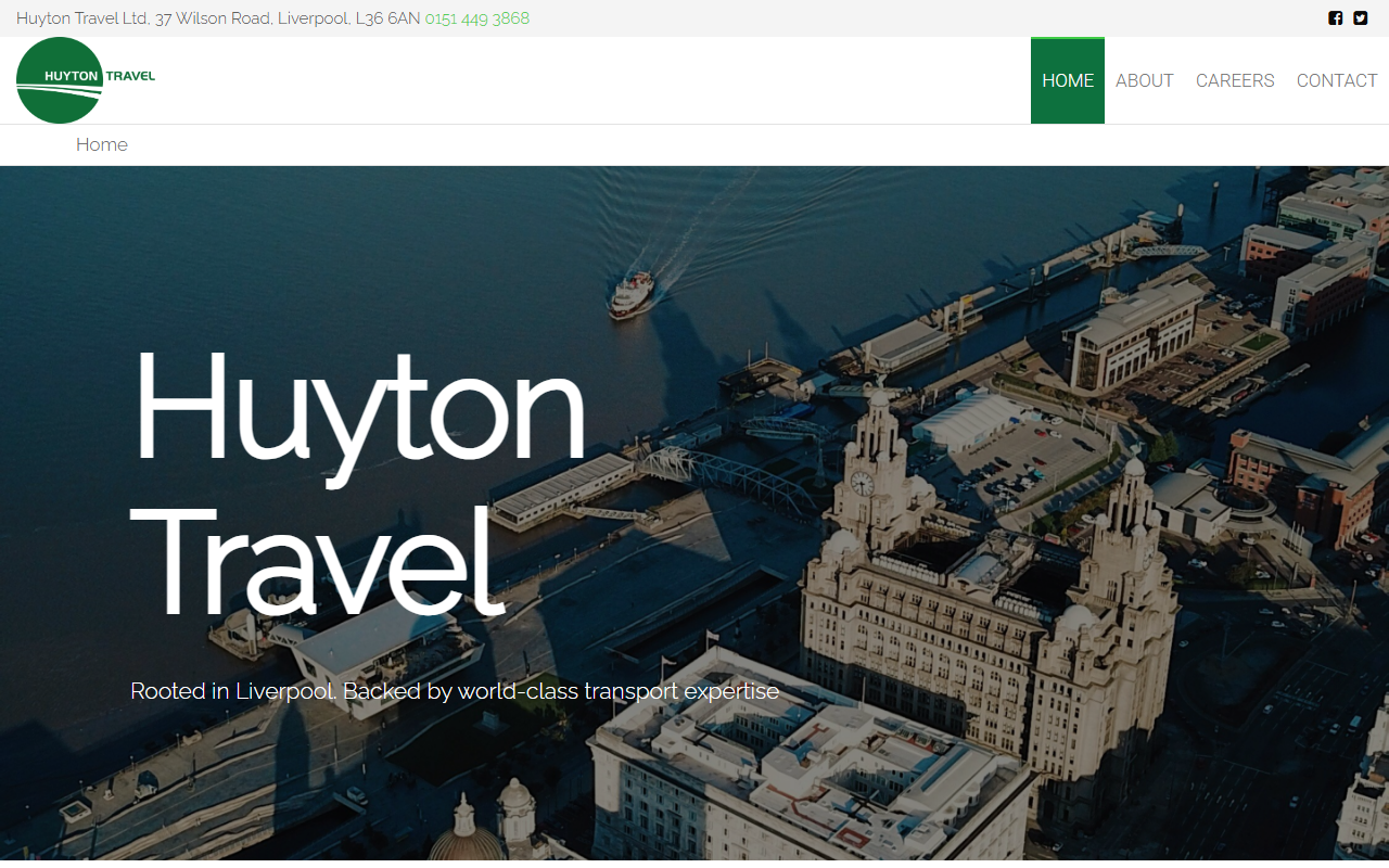 Huyton Travel website screenshot showing their bus services and timetable information
