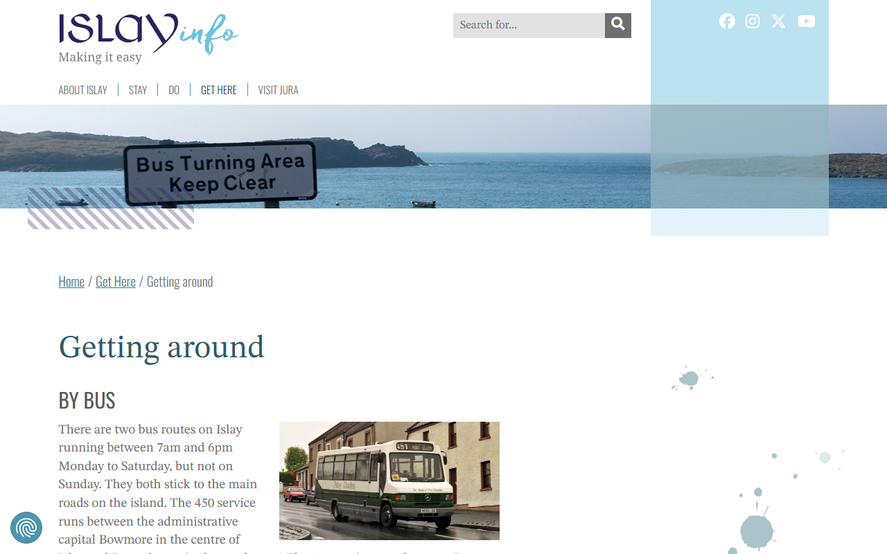 Islay Coaches website screenshot showing their bus services and timetable information