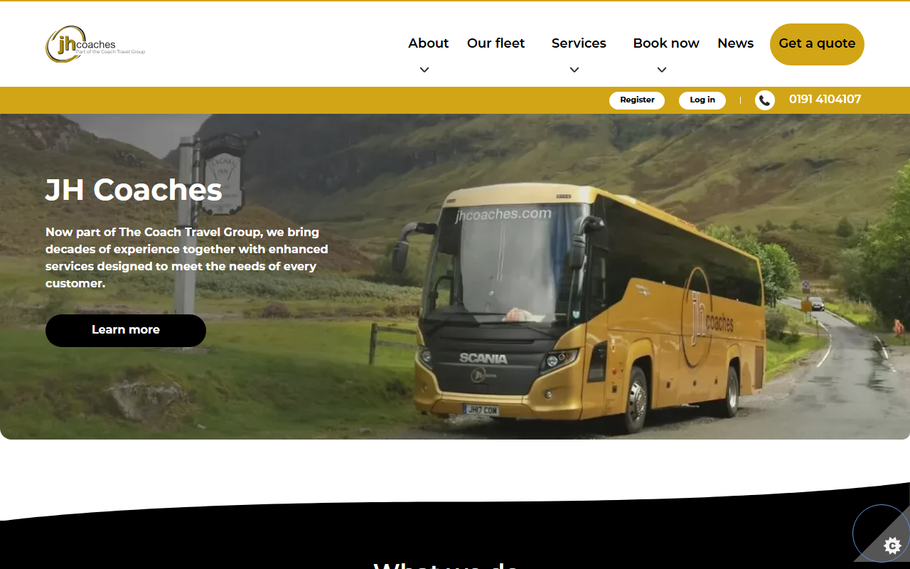 Jim Hughes Coaches website screenshot showing their bus services and timetable information