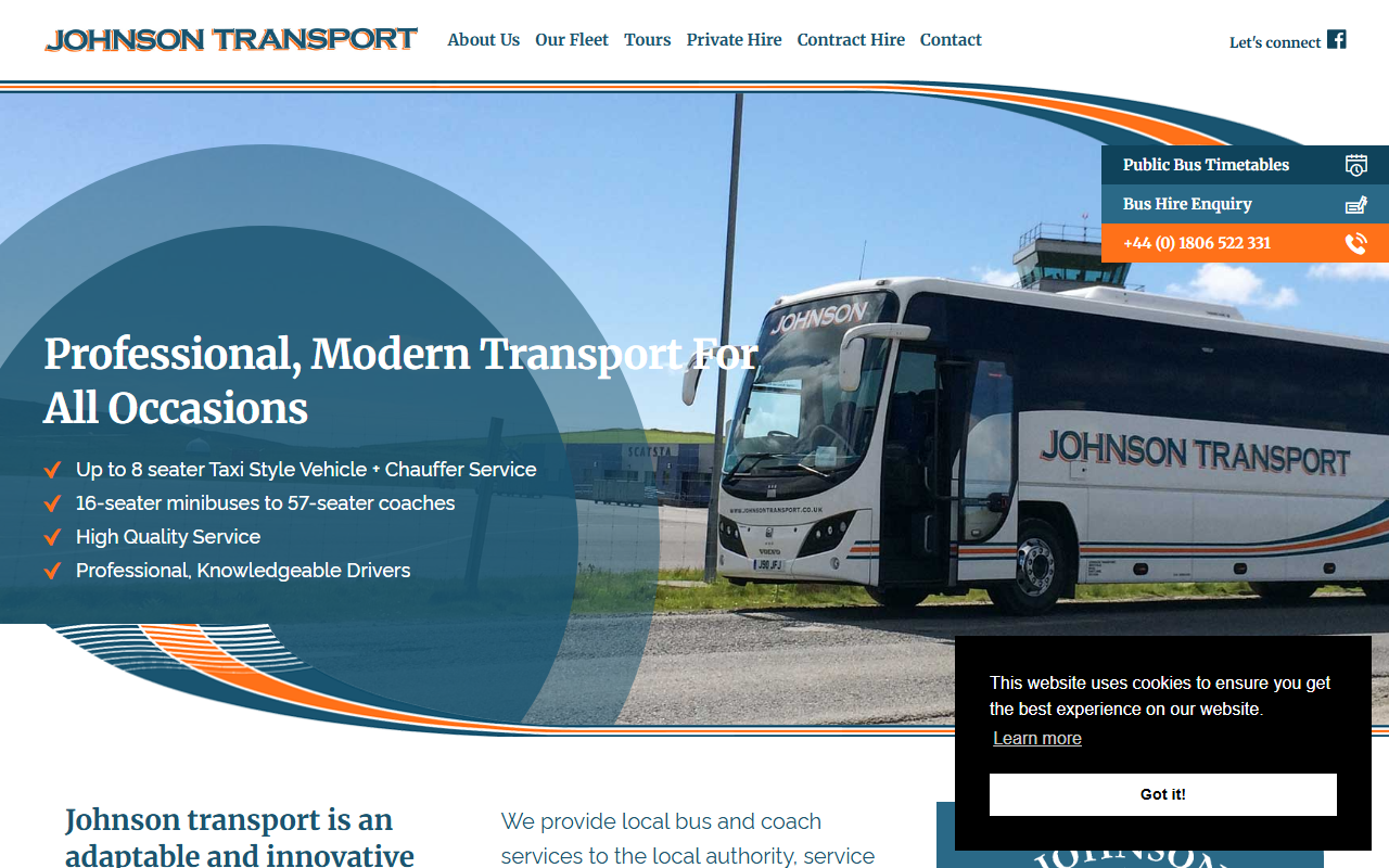 Johnson Transport website screenshot showing their bus services and timetable information
