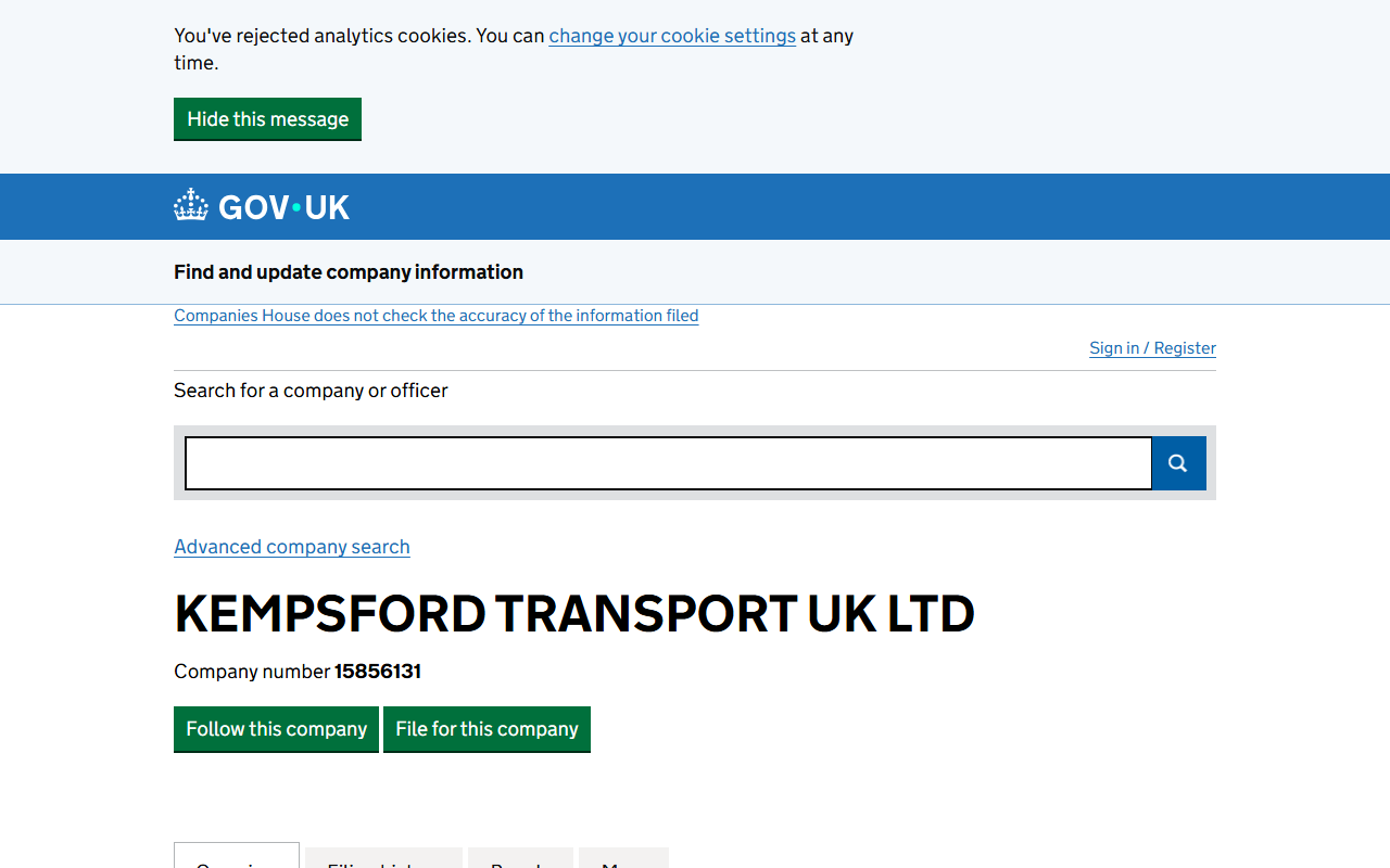 Kempsford Transport UK Ltd website screenshot showing their bus services and timetable information