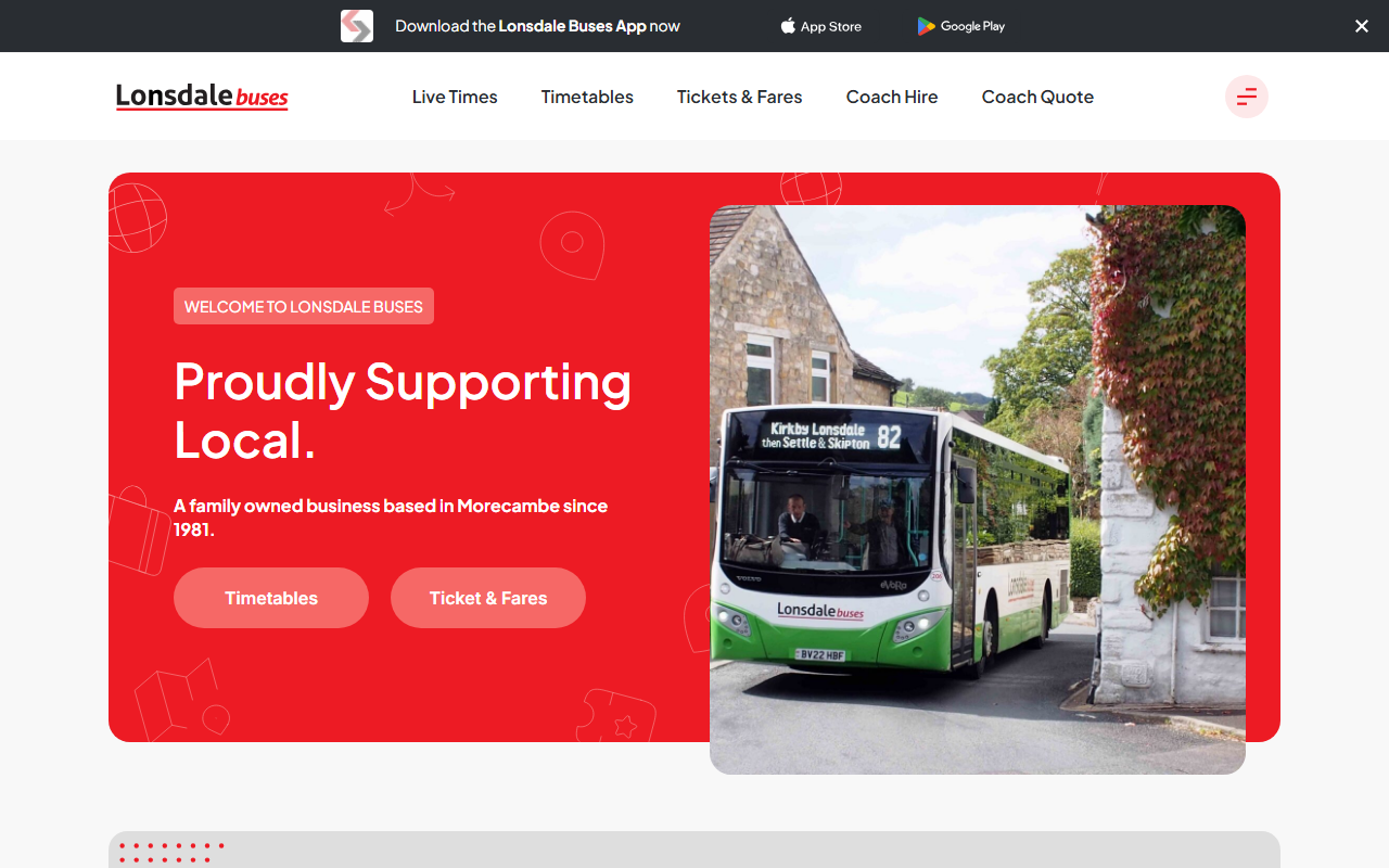 Kirkby Lonsdale Coaches website screenshot showing their bus services and timetable information