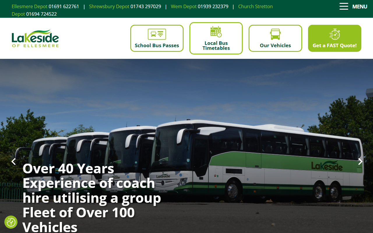 Lakeside Coaches Ltd website screenshot showing their bus services and timetable information