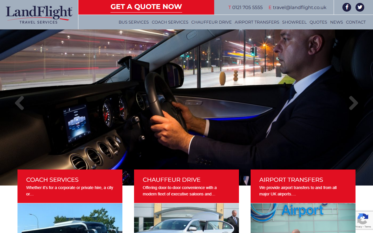 Landflight website screenshot showing their bus services and timetable information