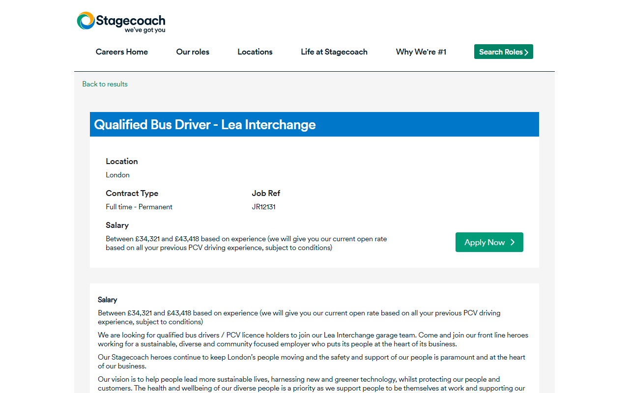 Lea Interchange Bus Com website screenshot showing their bus services and timetable information