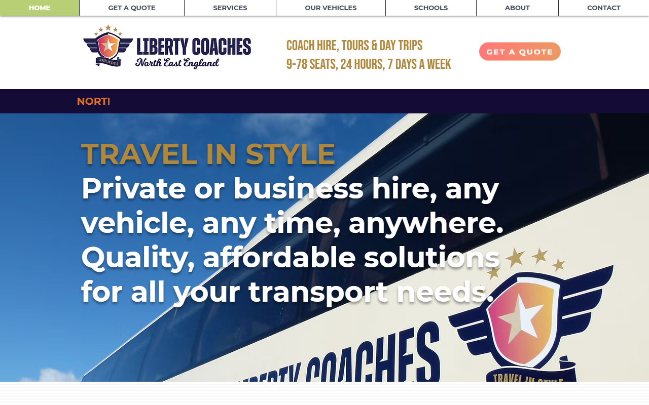 Liberty Coaches website screenshot showing their bus services and timetable information
