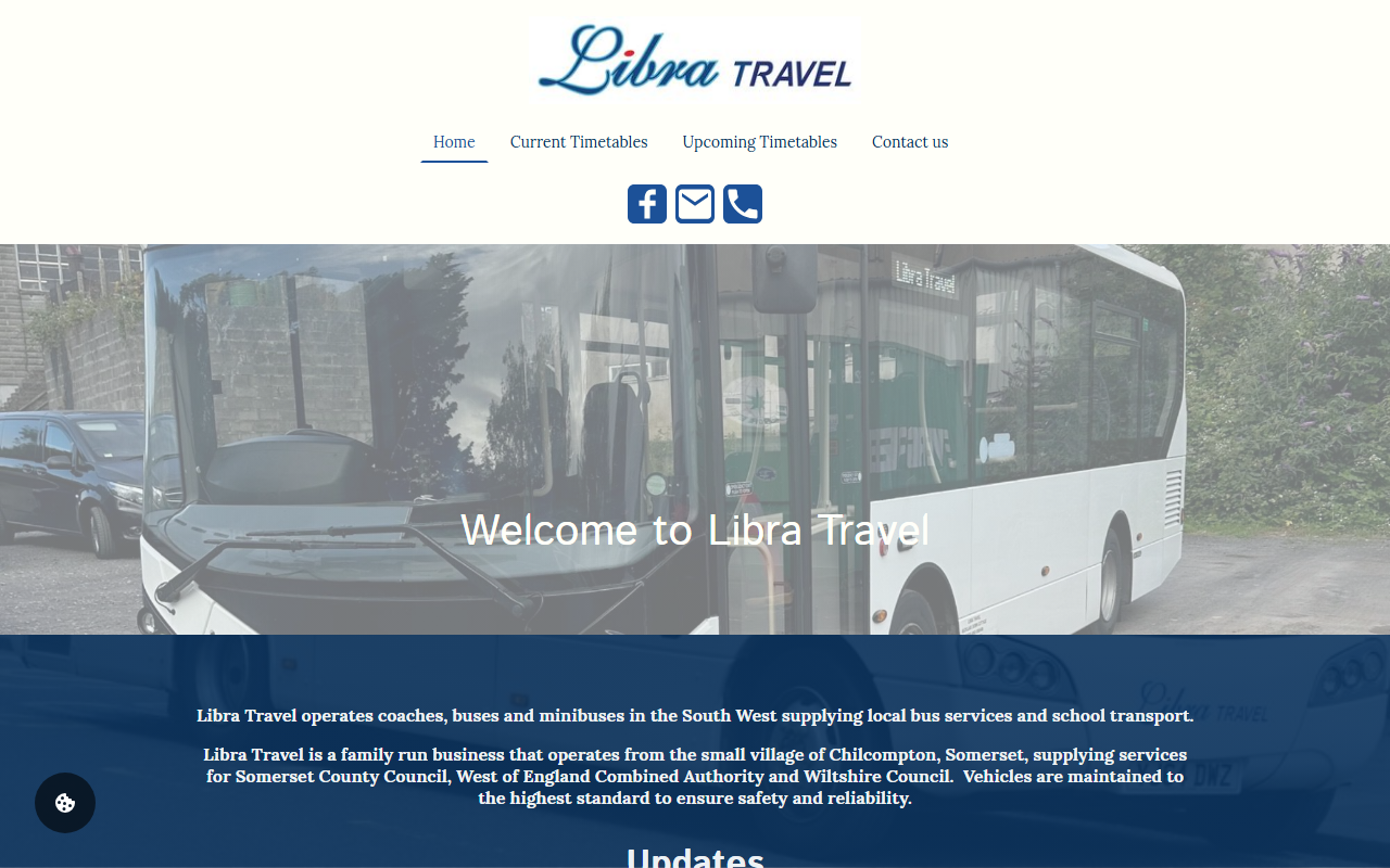 Libra Travel website screenshot showing their bus services and timetable information