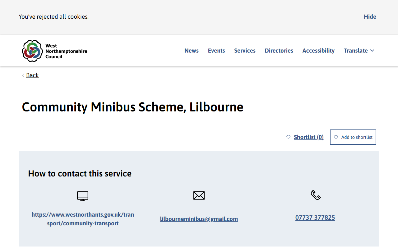 Lilbourne Community Min website screenshot showing their bus services and timetable information