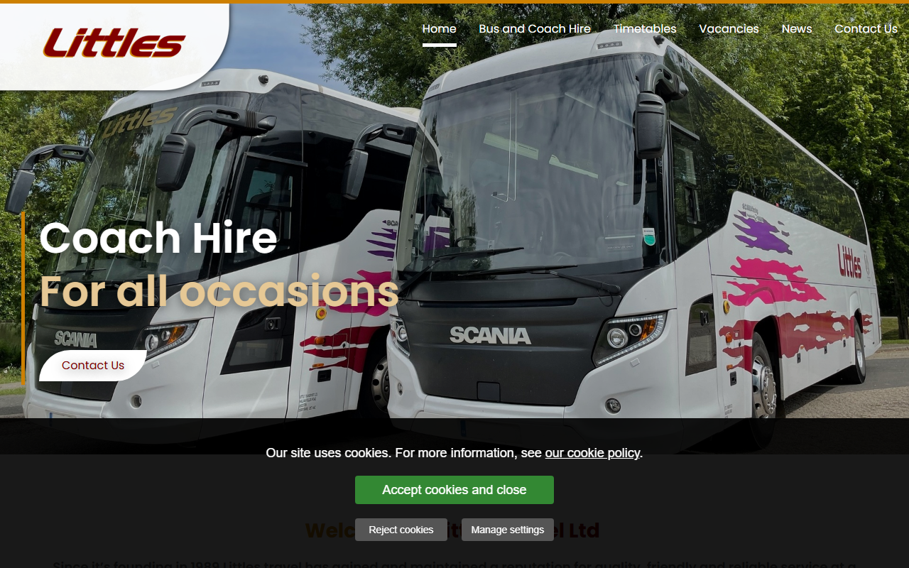 Littles Travel website screenshot showing their bus services and timetable information