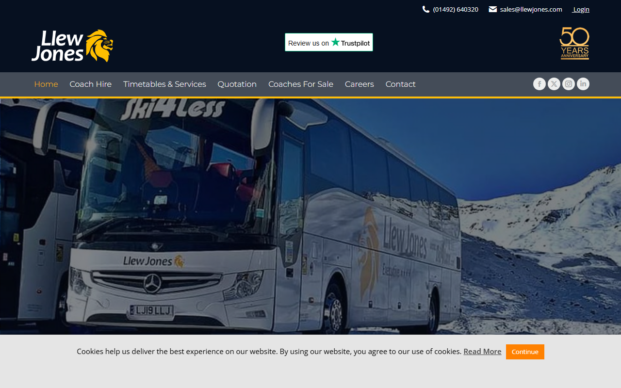 Llew Jones Coaches website screenshot showing their bus services and timetable information