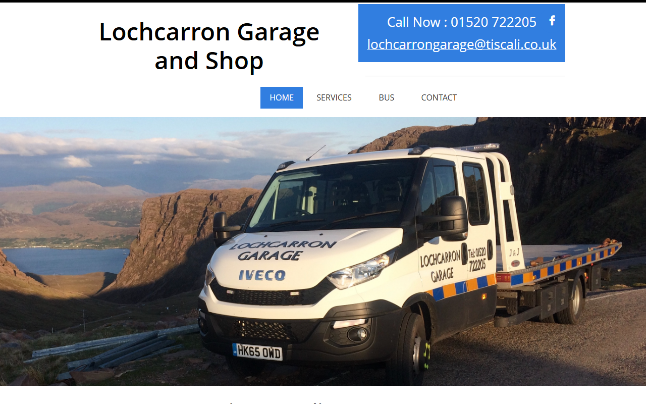 Lochcarron Garage website screenshot showing their bus services and timetable information