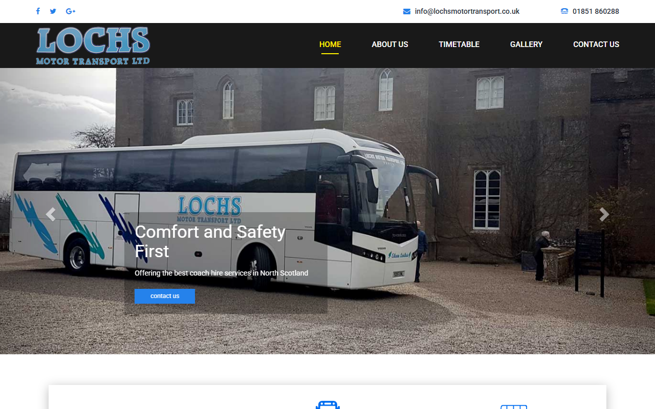 Lochs Motor Transport website screenshot showing their bus services and timetable information