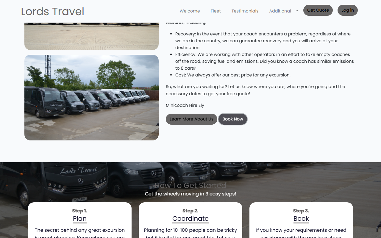 Lords Travel website screenshot showing their bus services and timetable information