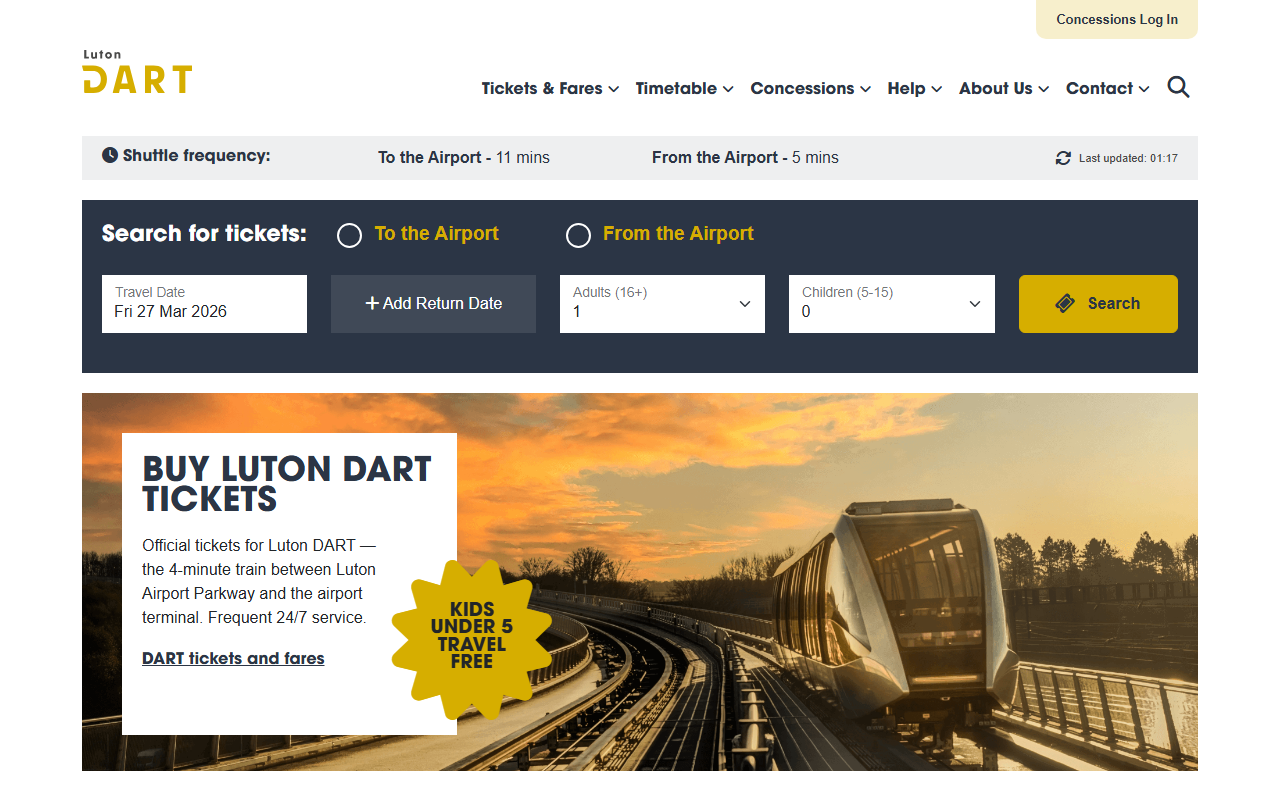 Luton DART website screenshot showing their bus services and timetable information