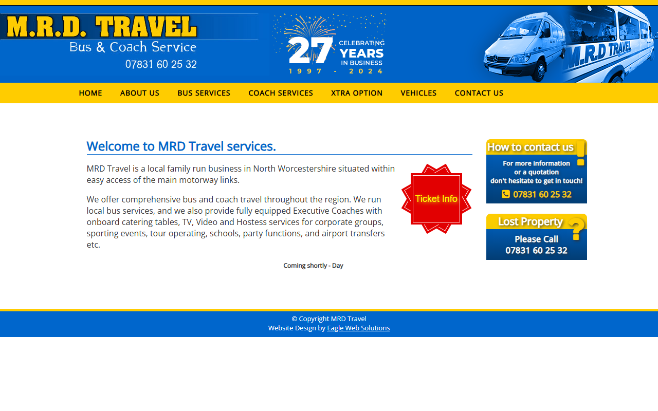 M R D website screenshot showing their bus services and timetable information