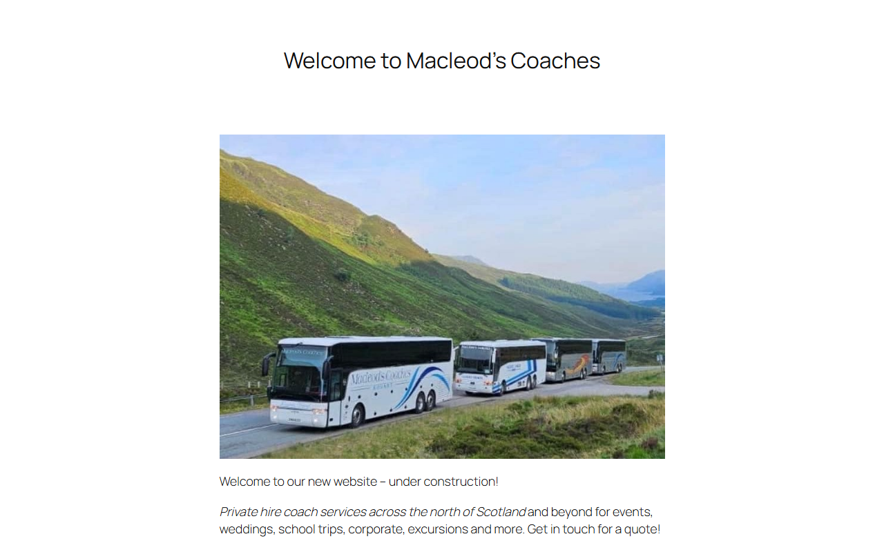 MacLeods Coaches website screenshot showing their bus services and timetable information