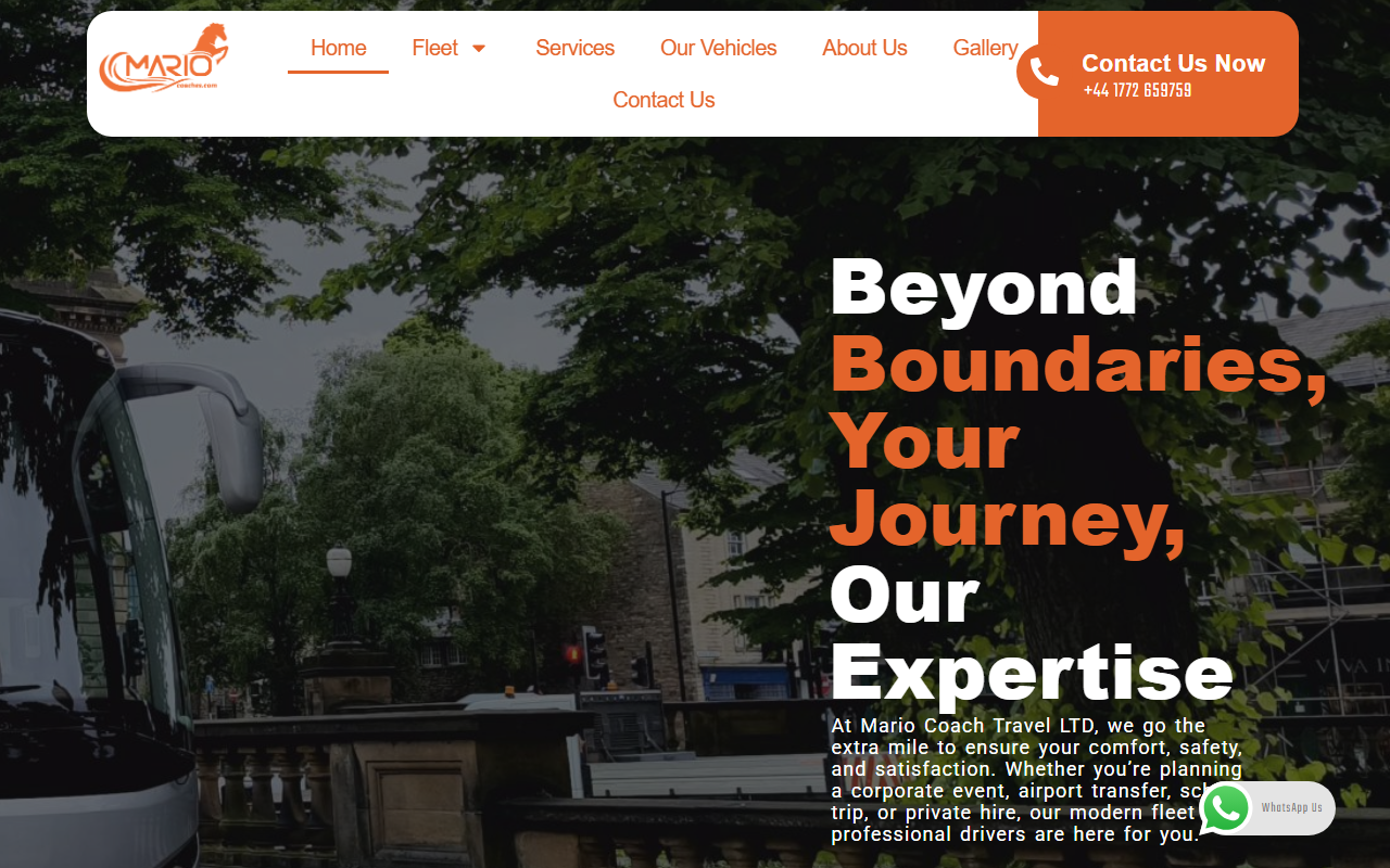 Mario Coach Travel Ltd website screenshot showing their bus services and timetable information