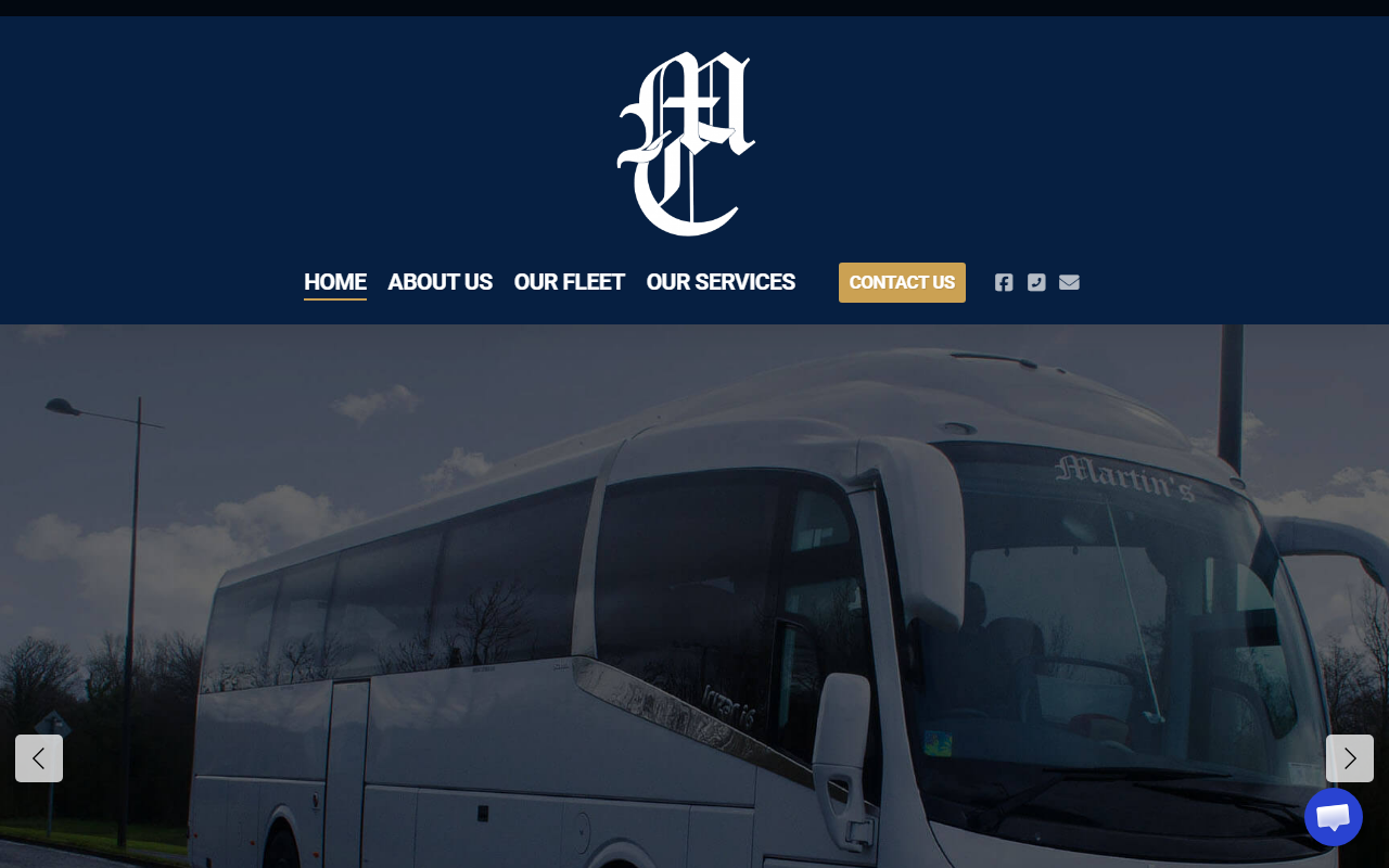 Martins Car Hire website screenshot showing their bus services and timetable information
