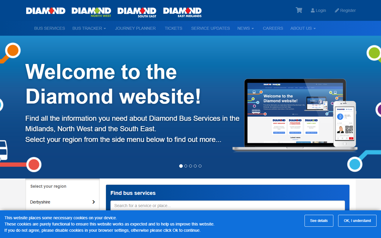 Midland Classic website screenshot showing their bus services and timetable information