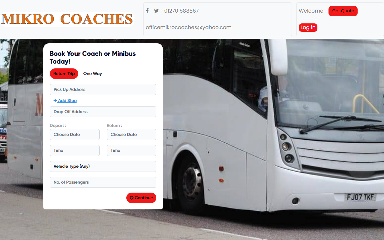 Mikro coaches website screenshot showing their bus services and timetable information