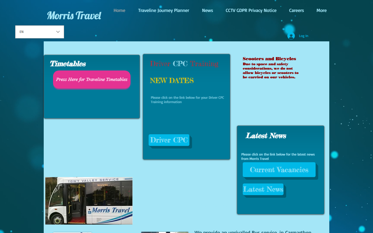 Morris Travel website screenshot showing their bus services and timetable information