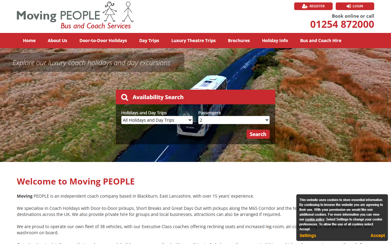 Moving People website screenshot showing their bus services and timetable information