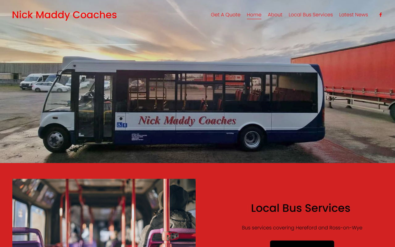 Nick Maddy Coaches website screenshot showing their bus services and timetable information