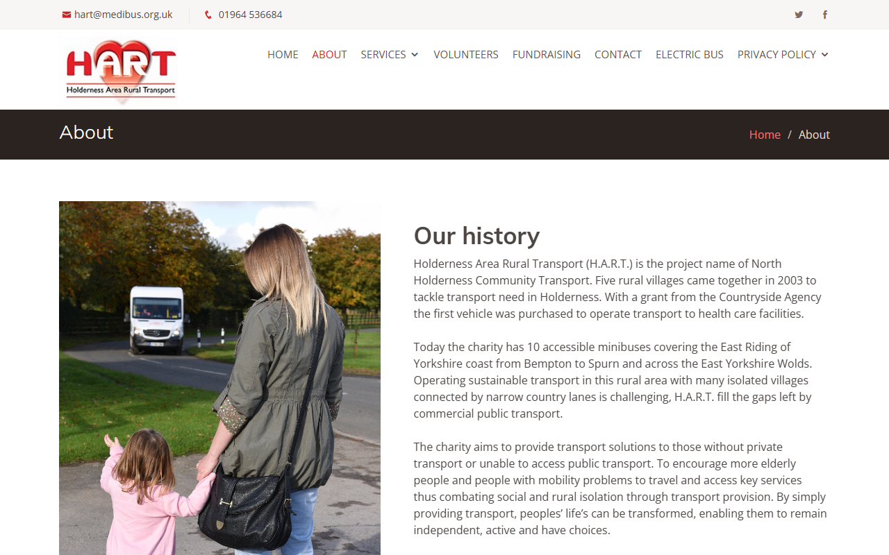 North Holderness Communi website screenshot showing their bus services and timetable information