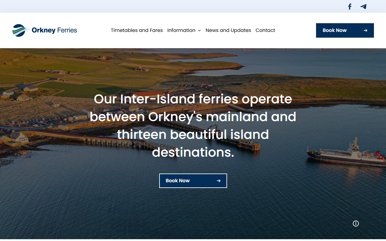 Orkney Ferries website screenshot showing their bus services and timetable information