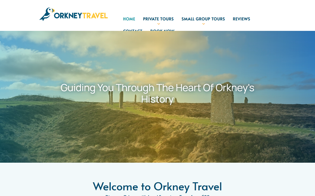 Orkney Travel website screenshot showing their bus services and timetable information