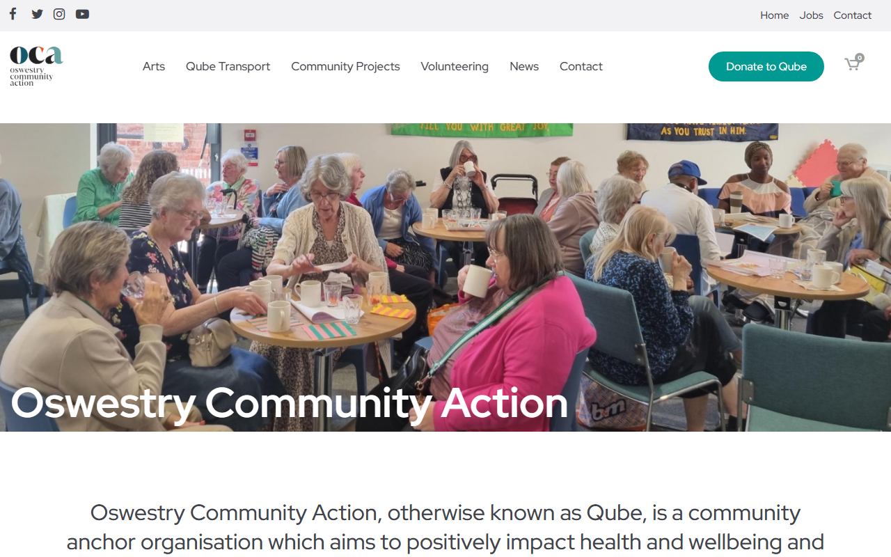 Oswestry Community Acti website screenshot showing their bus services and timetable information