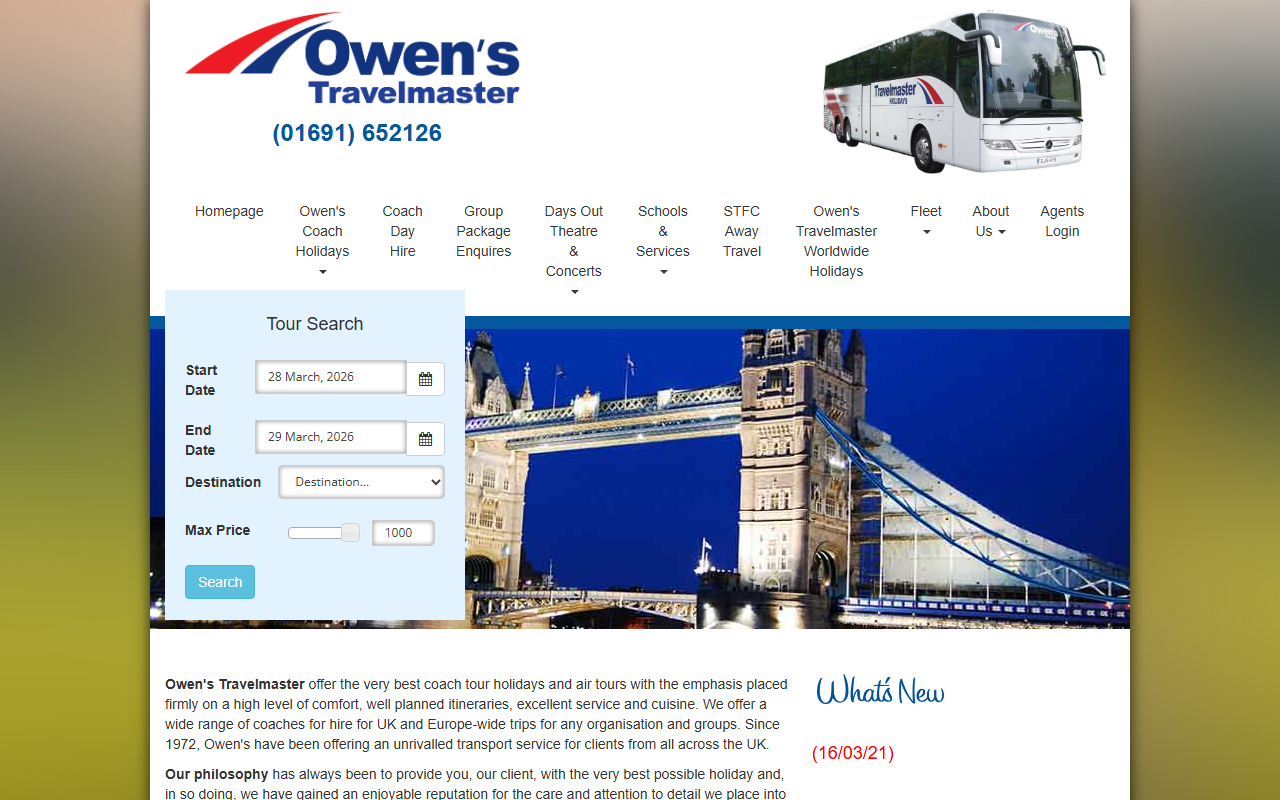 Owens of Oswestry website screenshot showing their bus services and timetable information