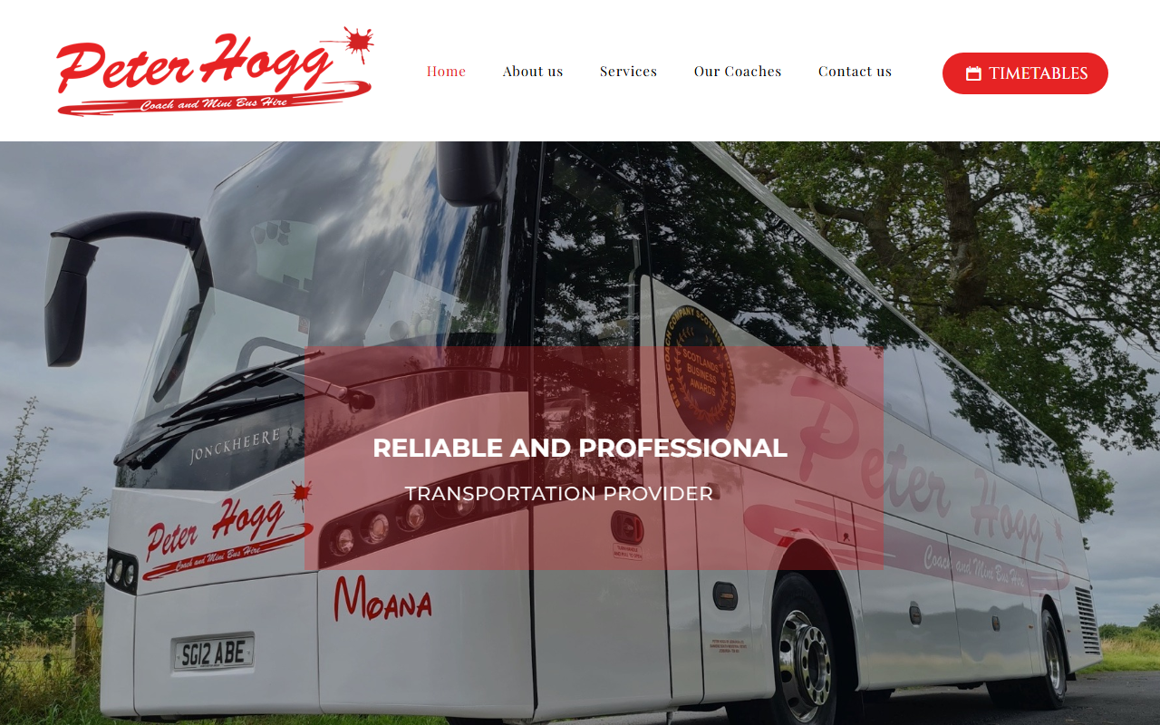 PETER HOGG OF JEDBURGH LTD website screenshot showing their bus services and timetable information