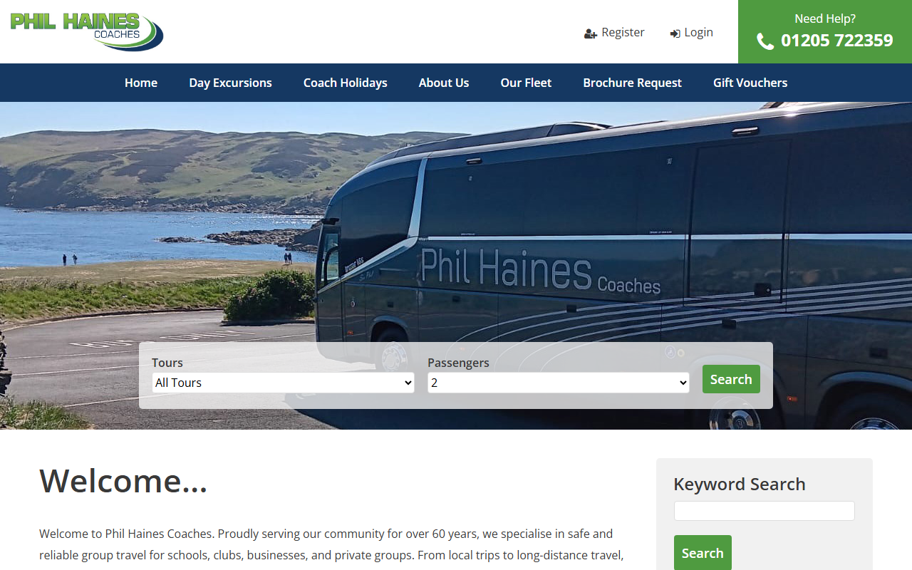 Phil Haines Coaches website screenshot showing their bus services and timetable information
