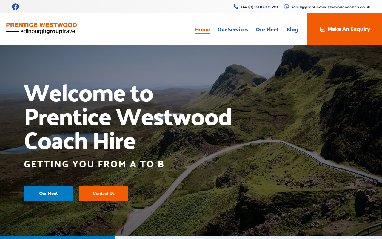 Prentice Westwood website screenshot showing their bus services and timetable information