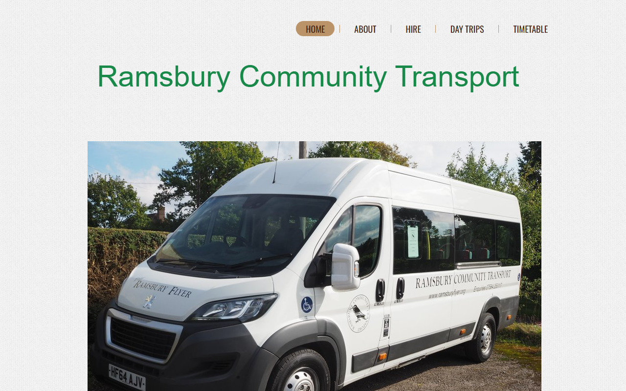 Ramsbury Community Bus website screenshot showing their bus services and timetable information