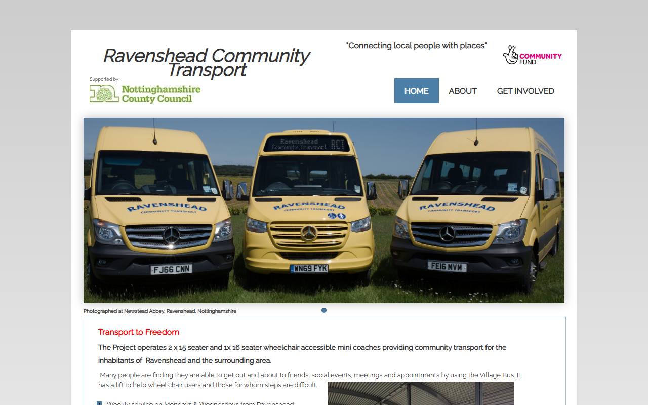 Ravenshead Community Pro website screenshot showing their bus services and timetable information