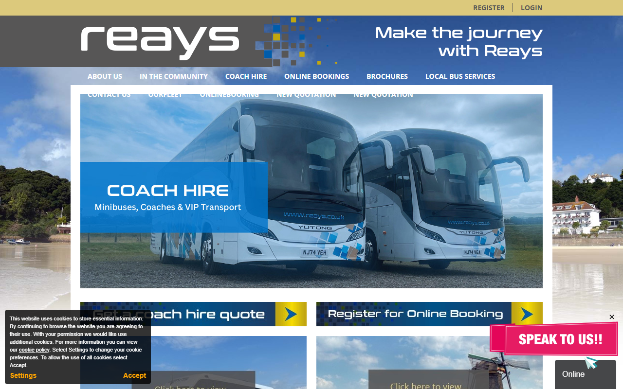 Reays Coaches website screenshot showing their bus services and timetable information