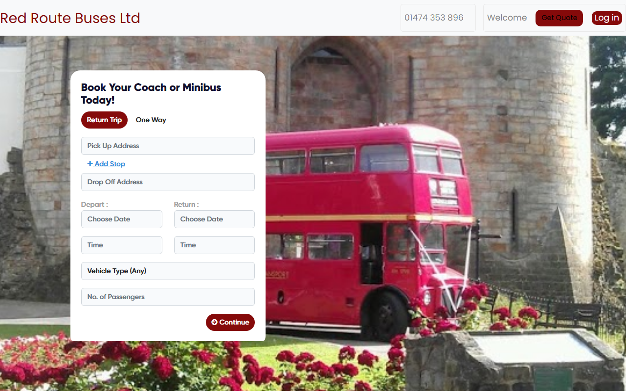 Redroute Buses website screenshot showing their bus services and timetable information