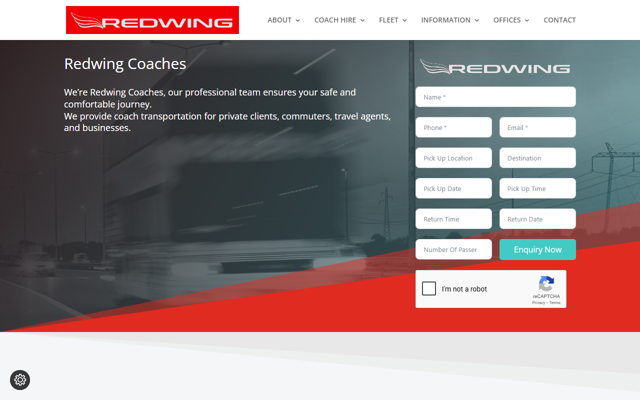 Redwing Coaches website screenshot showing their bus services and timetable information