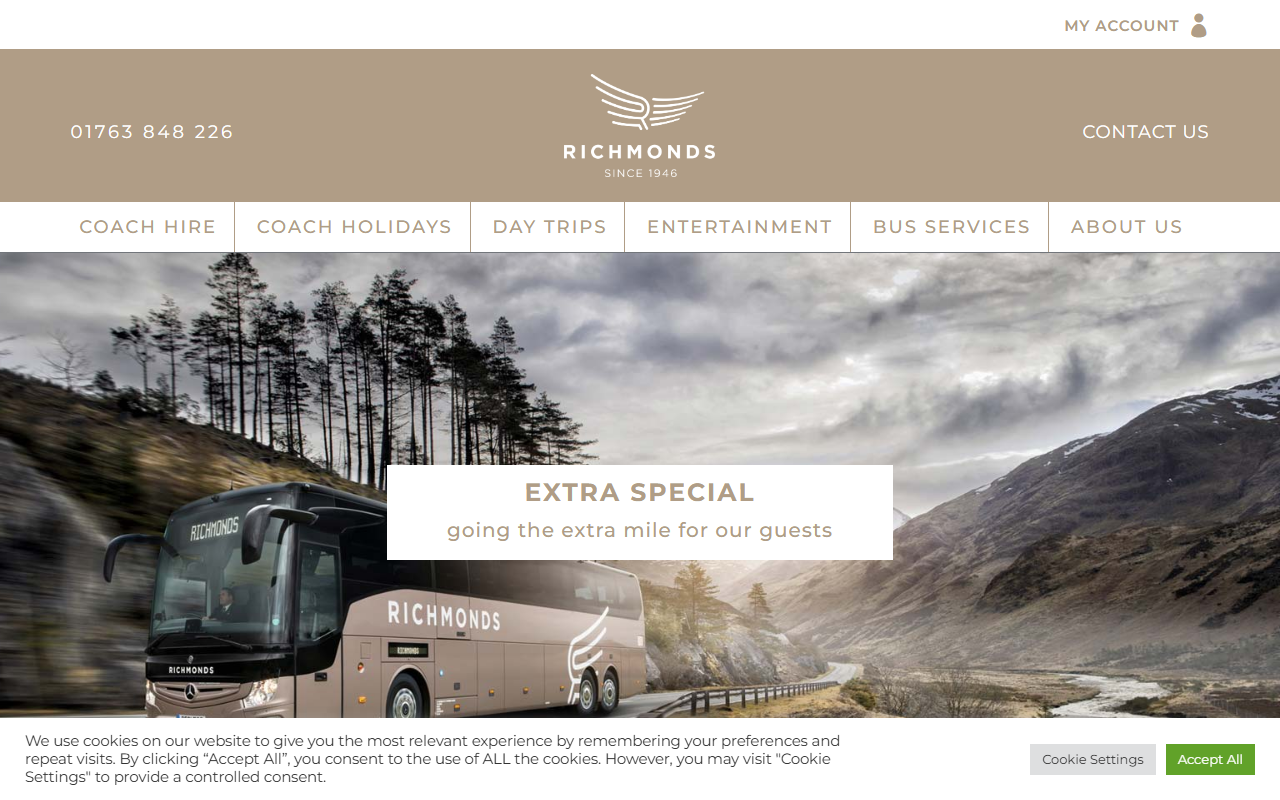 Richmonds Coaches website screenshot showing their bus services and timetable information