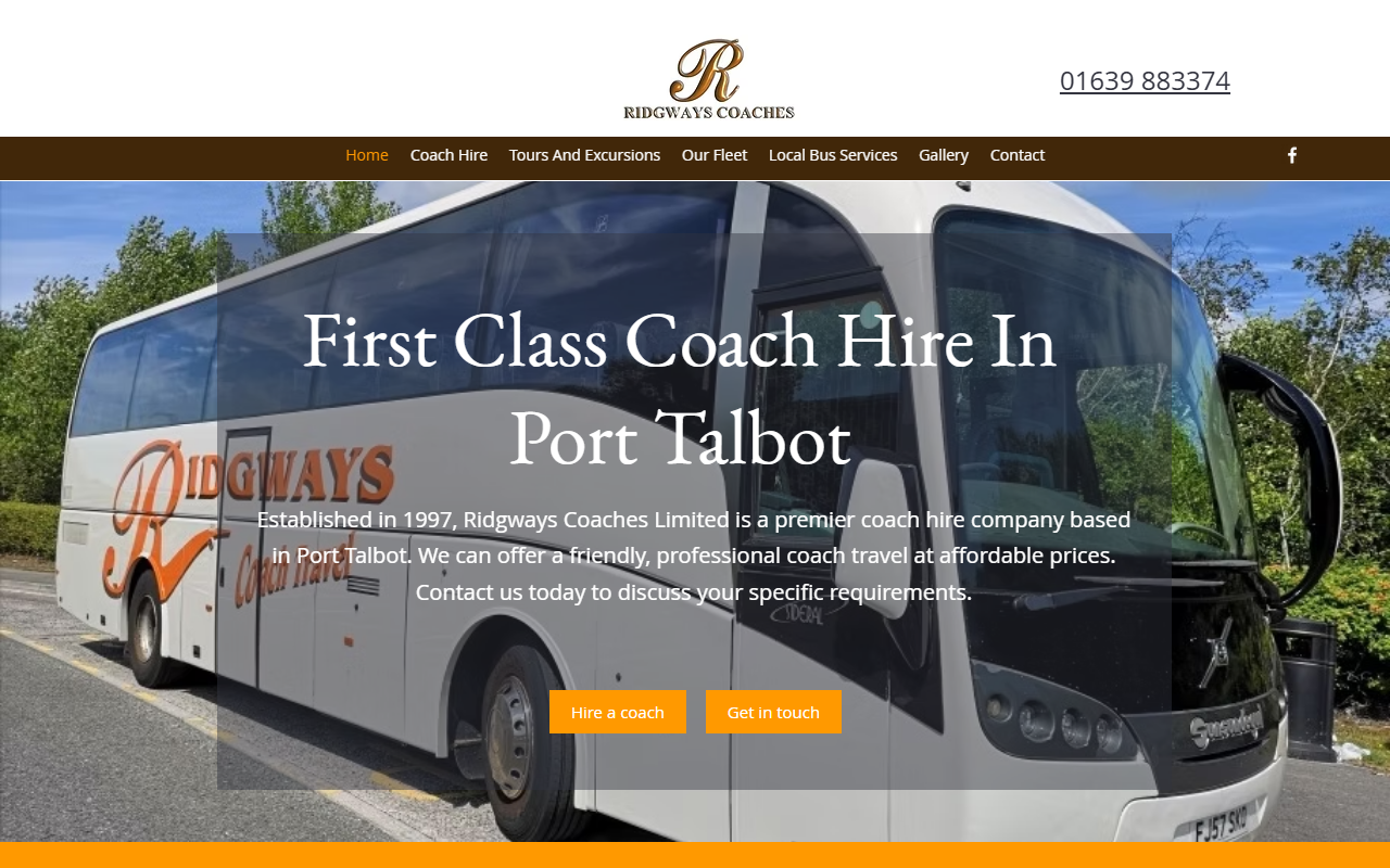 Ridgways website screenshot showing their bus services and timetable information