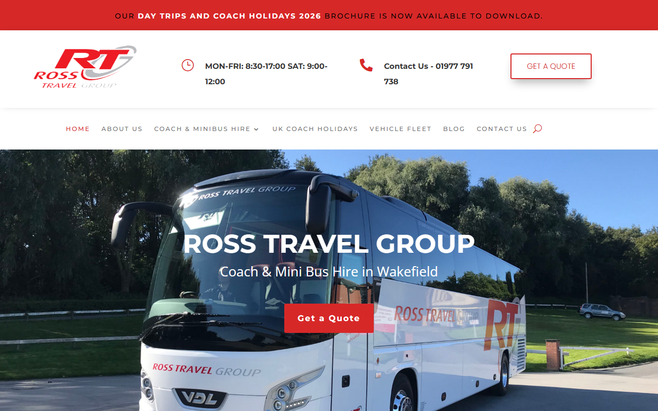 Ross Travel website screenshot showing their bus services and timetable information