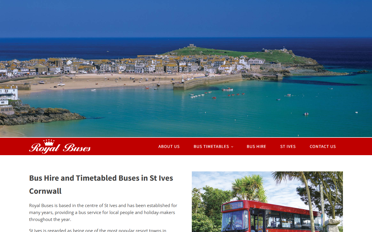 Royal Buses website screenshot showing their bus services and timetable information